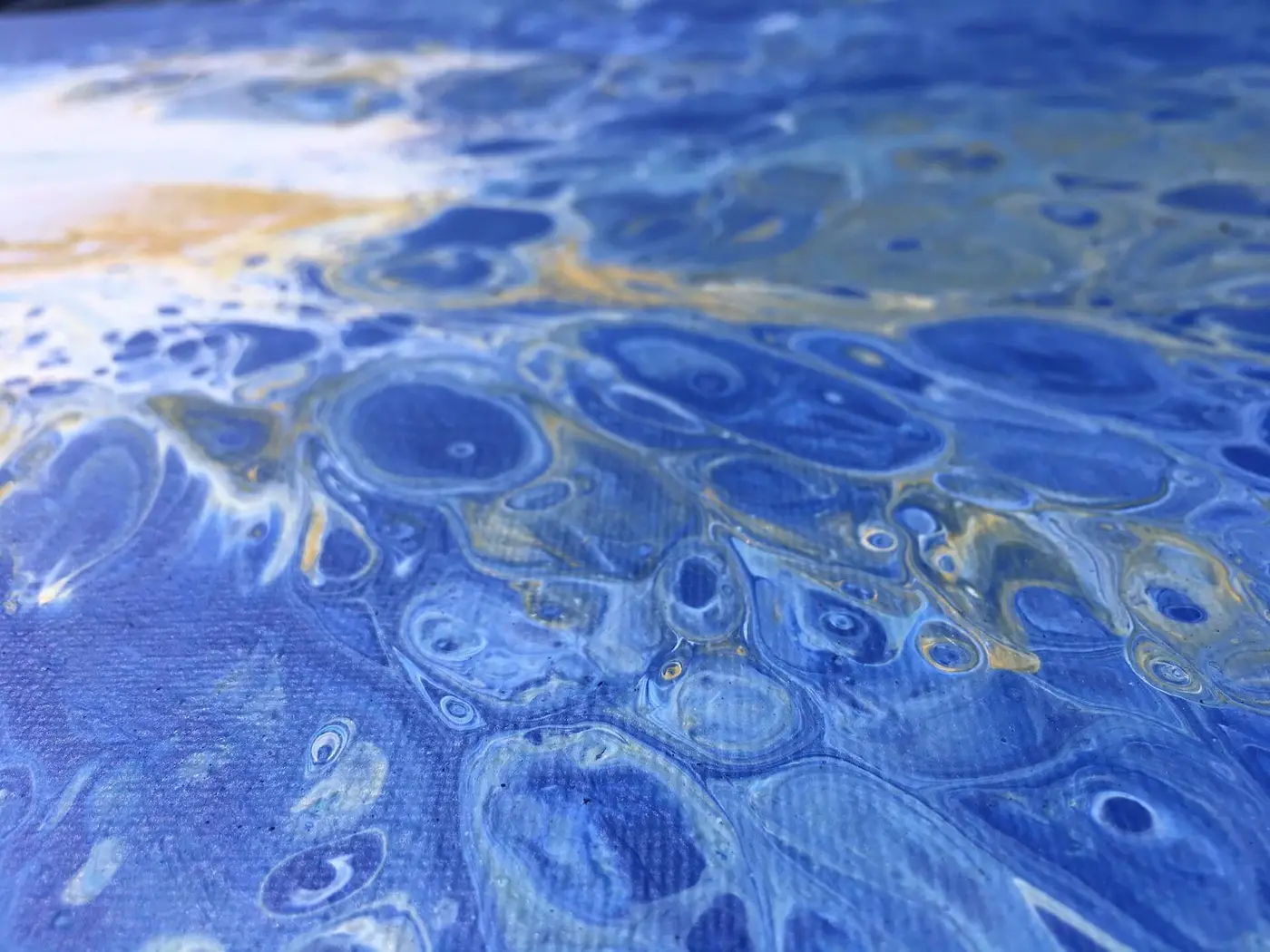 Yellow and White Dutch Pour on Blue, photo 7 of 8